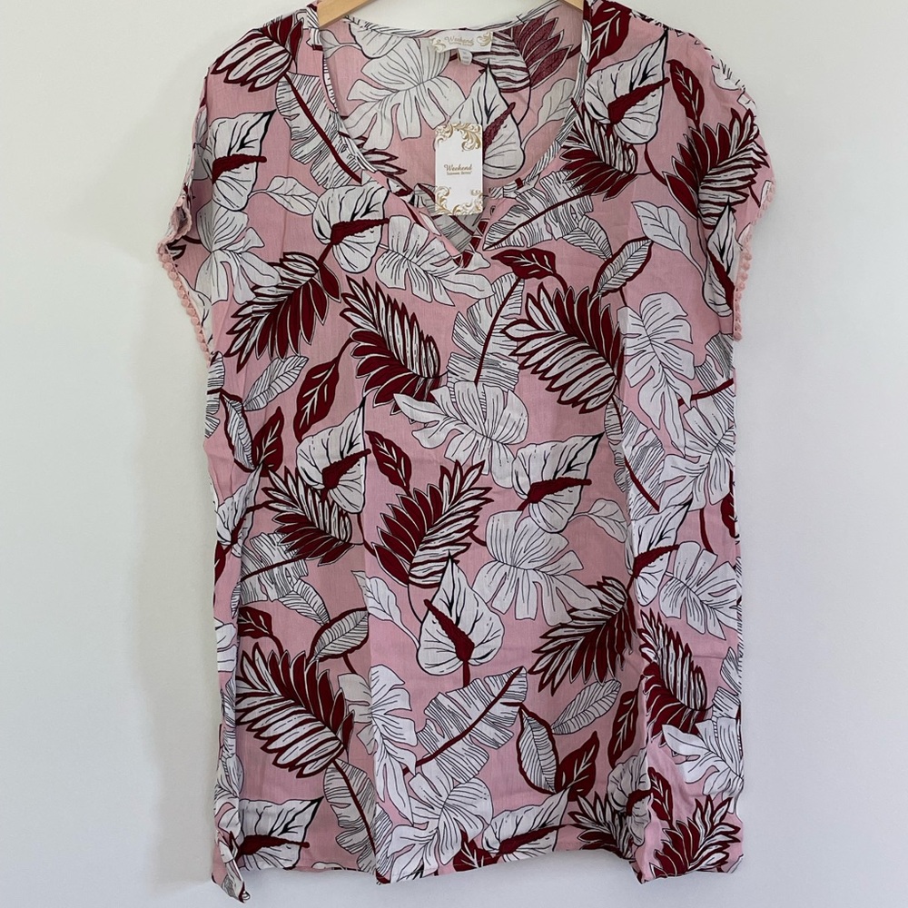Suzanne Betro Floral Tropical Hawaiian Beachy Tunic Top Women's XL New C74